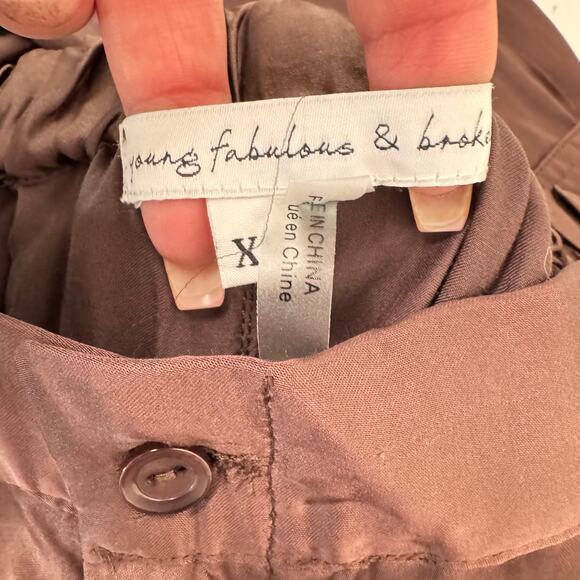 Young Fabulous & Broke Chocolate Brown Satin Tie Hem Jogger Pants Cargo Size XS - Picture 6 of 10